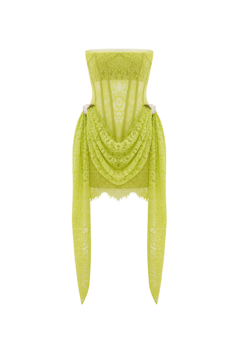 STRAPLESS CORSET MINI DRESS IN LIME - CULT MIA