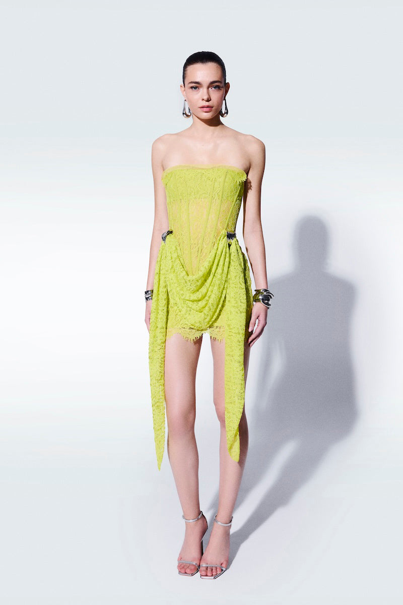 STRAPLESS CORSET MINI DRESS IN LIME - CULT MIA