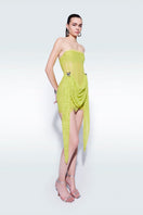 Zeynep Tosun lime strapless corset mini dress with fitted bodice and sleek design, perfect for stylish evening wear.