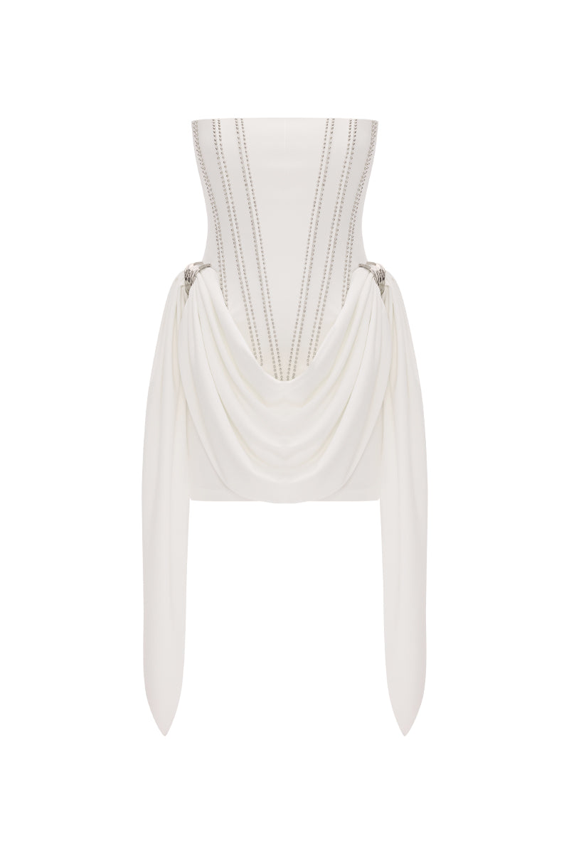 CORSET DETAILED STRAPLESS MINI DRESS IN WHITE - CULT MIA