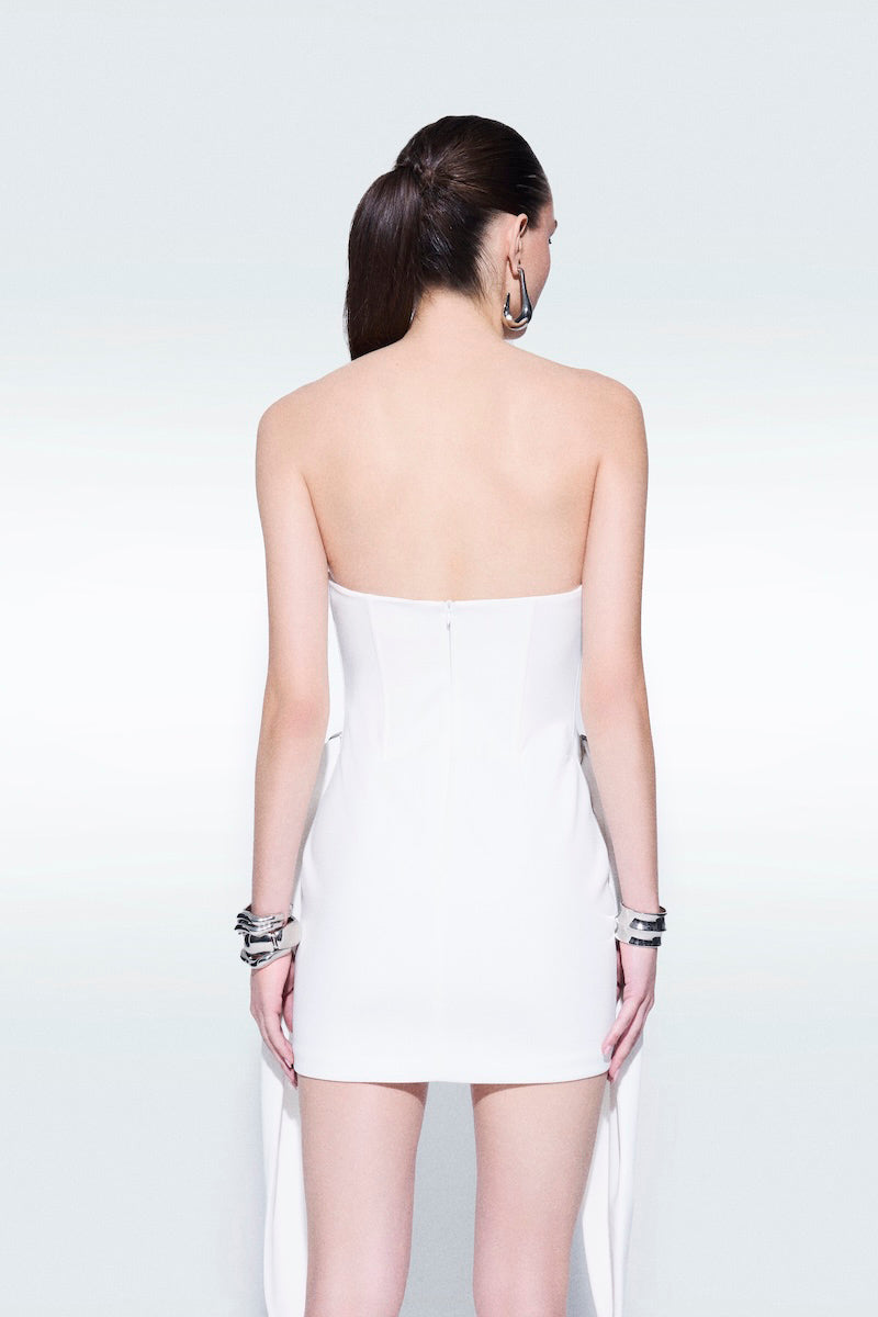 CORSET DETAILED STRAPLESS MINI DRESS IN WHITE - CULT MIA