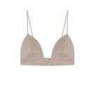 Beige gabardine bra top by Zeynep Tosun with structured design and soft fabric, shown from the front.