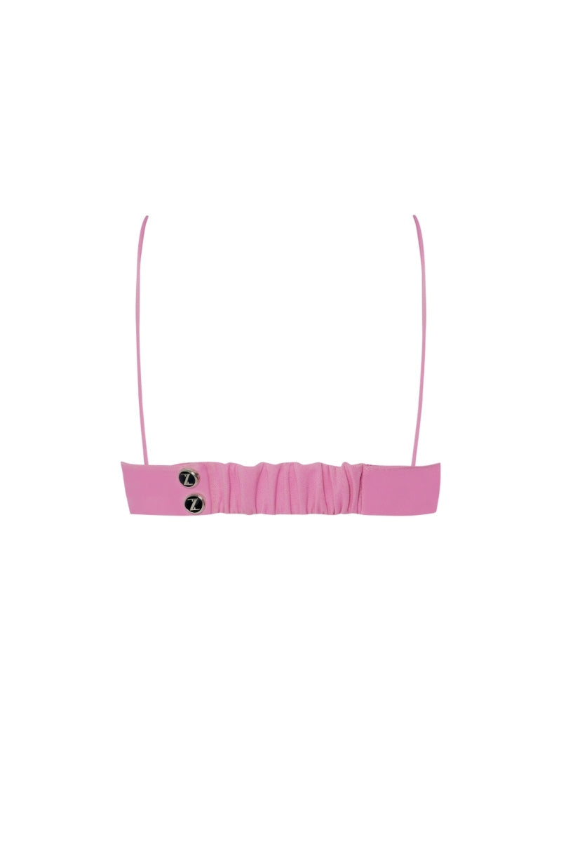 Zeynep Tosun pink gabardine bra top shown from the back with tailored fit and smooth fabric.