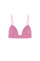 Pink gabardin bra top by Zeynep Tosun, featuring a fitted design and subtle detailing, shown from the front.