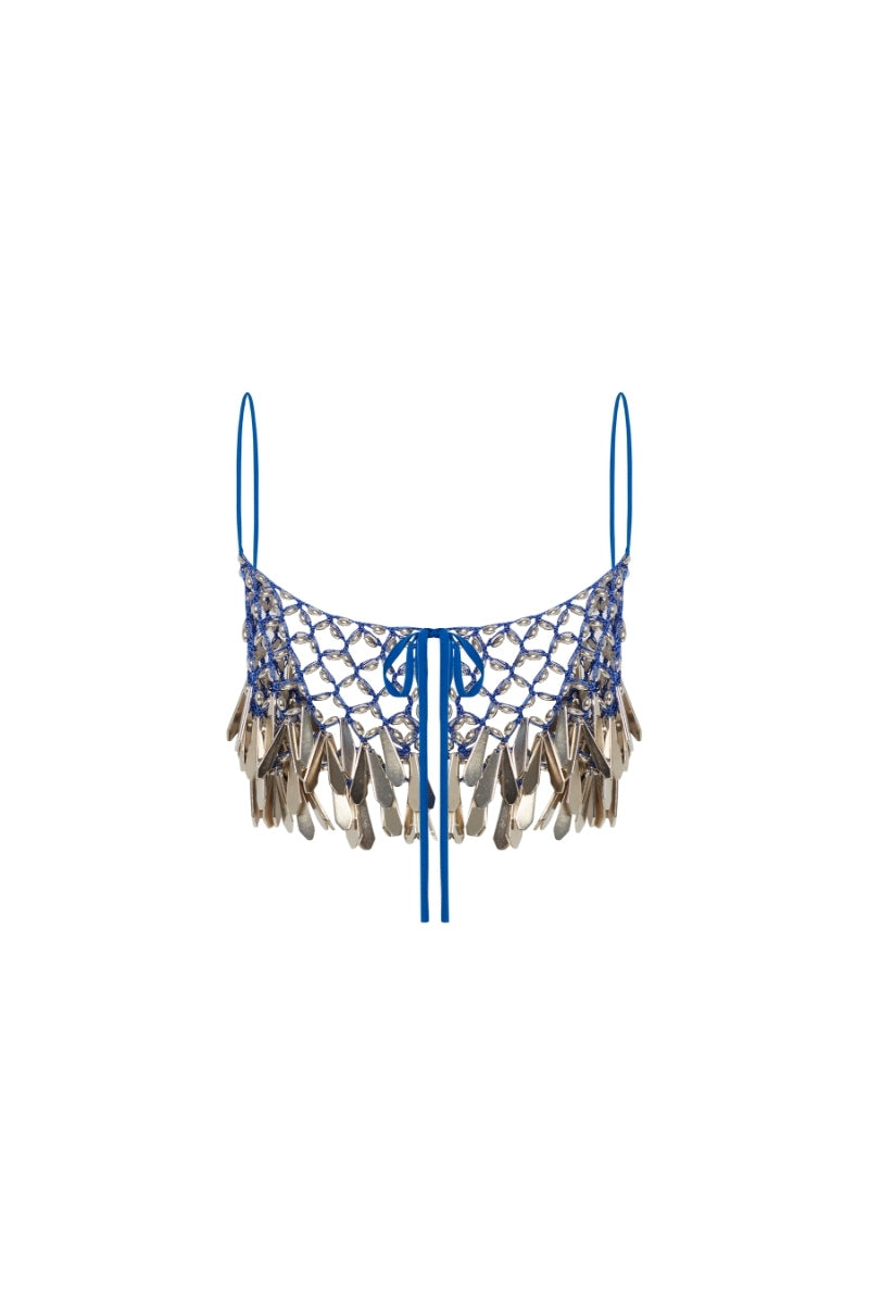 HAND KNITTED TOP IN BLUE - CULT MIA