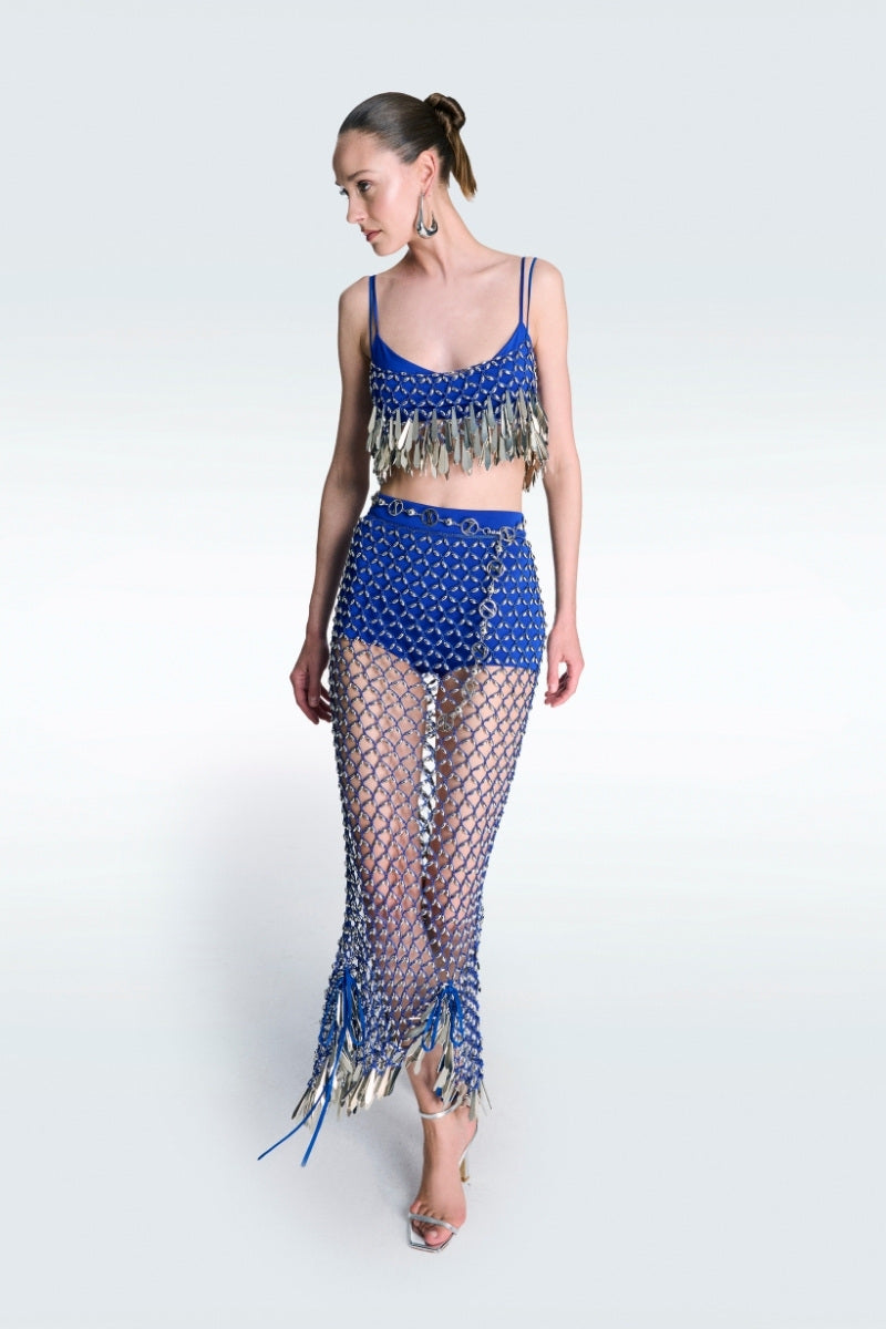 HAND KNITTED TOP IN BLUE - CULT MIA