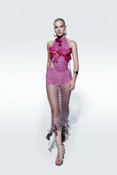 Pink floral broderie asymmetrical top by Zeynep Tosun, featuring intricate embroidery and elegant design.