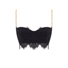 Black mini lace bra top by Zeynep Tosun featuring delicate lace details and a fitted design, front view.