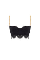 Black mini lace bra top by Zeynep Tosun featuring delicate lace details and a fitted design, front view.