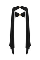 Black draped top with cape detail from Zeynep Tosun, featuring elegant fabric and stylish design, front view.