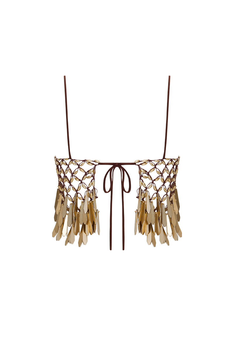 HAND KNIT METALLIC TOP IN BROWN - CULT MIA