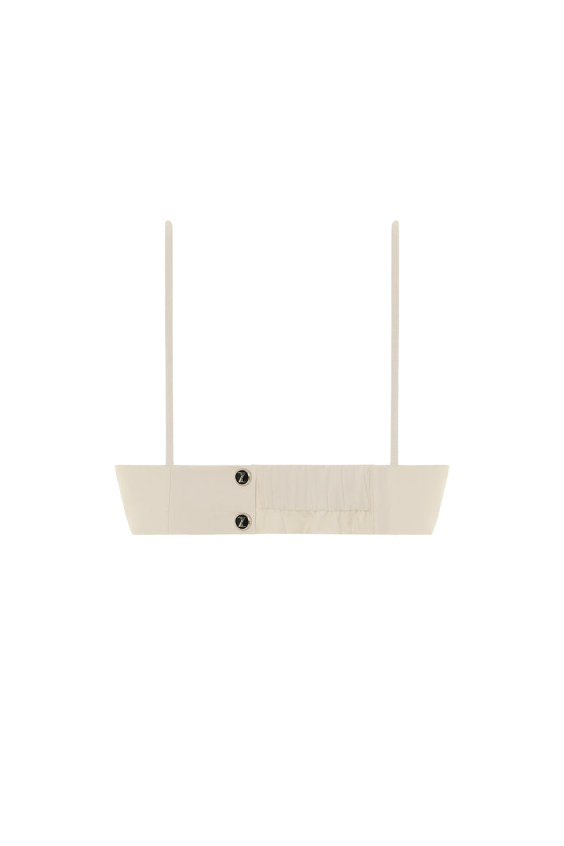 Beige Zeynep Tosun basic logo top, front view showing soft fabric and minimalist design, casual stylish women's tops.