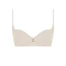 Beige Zeynep Tosun BASIC LOGO TOP, front view showing simple design and brand logo on soft fabric.
