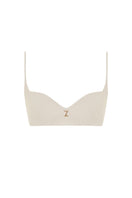 Beige Zeynep Tosun BASIC LOGO TOP, front view showing simple design and brand logo on soft fabric.
