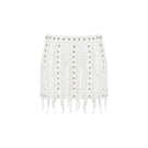 Zeynep Tosun broderie off-white mini skirt with intricate embroidery, front view showcasing detailed craftsmanship.