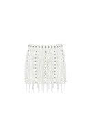 Zeynep Tosun broderie off-white mini skirt with intricate embroidery, front view showcasing detailed craftsmanship.