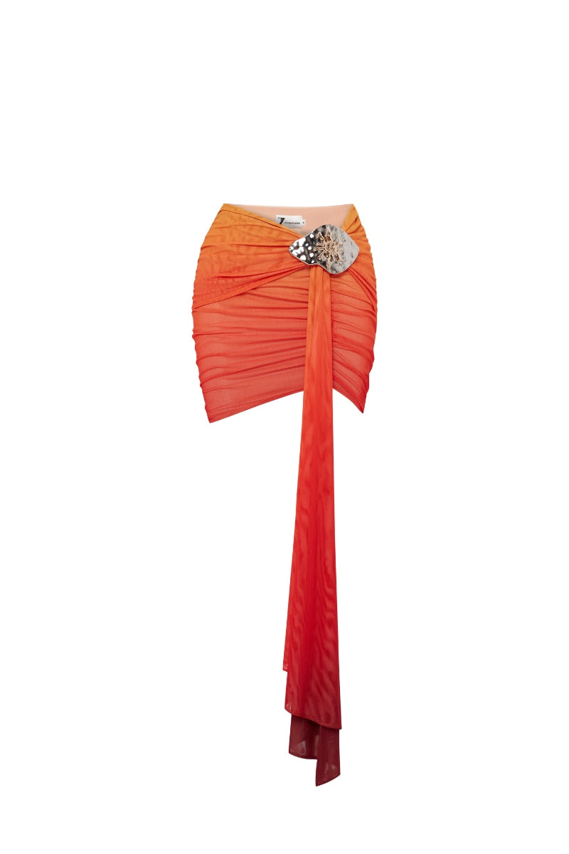 SUNSET DRAPED PRINTED TULLE SKIRT