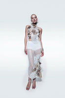 Zeynep Tosun midi length broderie skirt in off-white with intricate embroidery and a flowing design, perfect for elegant wear.