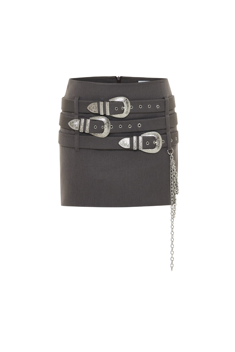 MINI SKIRT WITH BELTS IN GRAY - CULT MIA