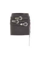 Gray mini skirt with belts by Zeynep Tosun, featuring a fitted waist and stylish detailing, shown from the front.