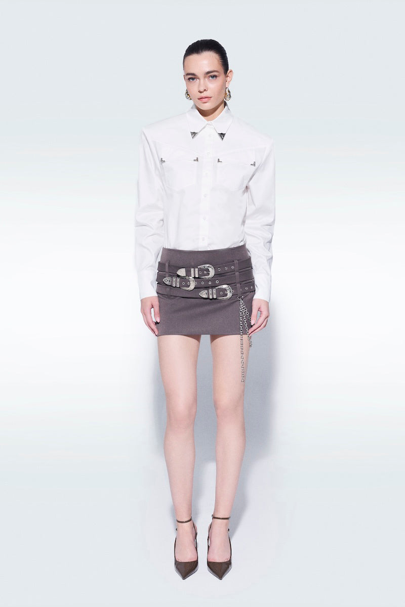 MINI SKIRT WITH BELTS IN GRAY - CULT MIA
