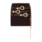 Brown mini skirt with belts by Zeynep Tosun, featuring a stylish front view and modern design.