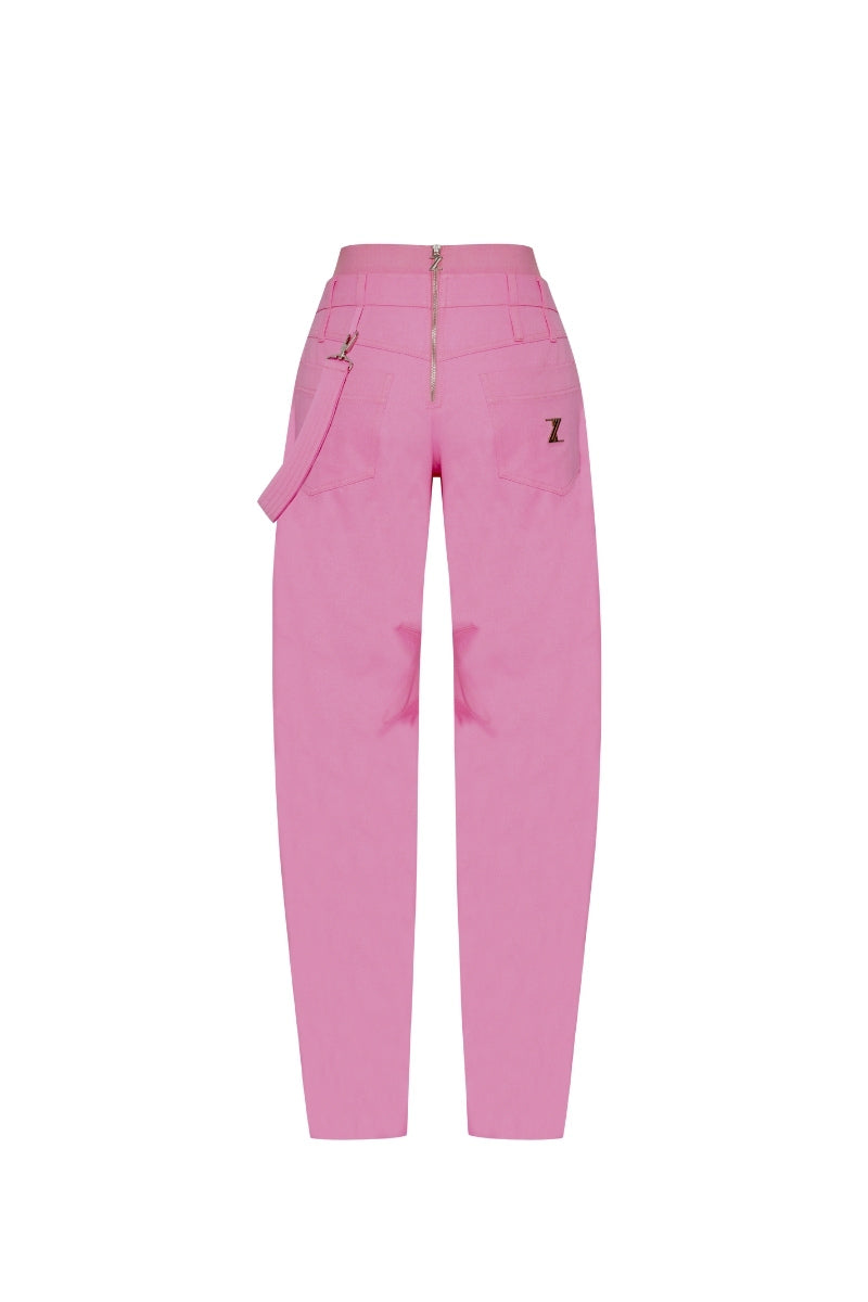Back view of Zeynep Tosun high waist pink pants showing tailored fit and sleek design.