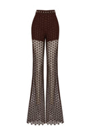 Zeynep Tosun brown broderie pants shown from the back, featuring intricate embroidery and a relaxed fit.