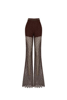 Brown broderie pants by Zeynep Tosun featuring intricate embroidery, front view showing tailored fit and stylish design.