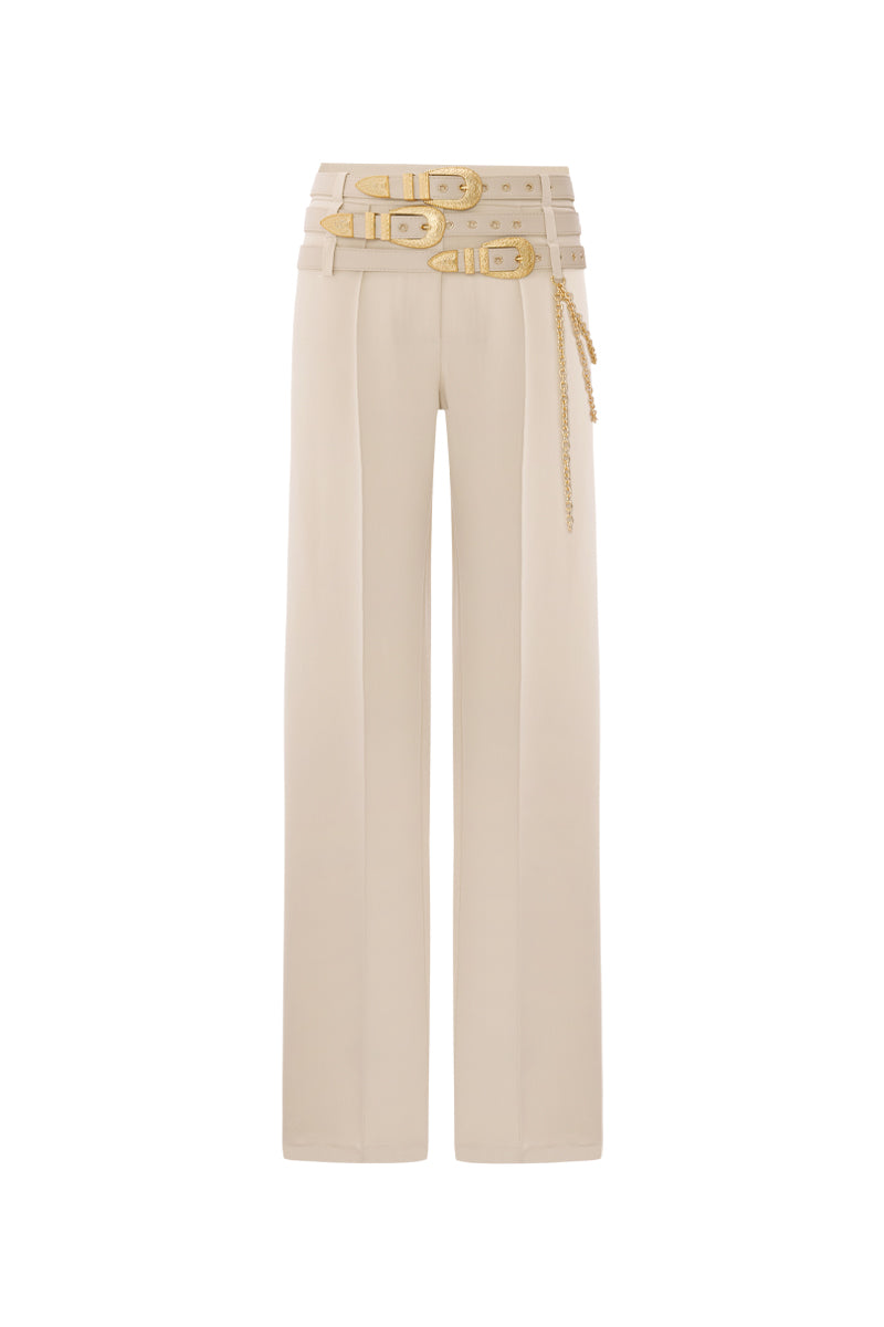 PANTS WITH BELTS IN BEIGE - CULT MIA