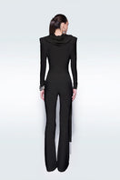 Black wide-leg draped pants by Zeynep Tosun, featuring flowing fabric and relaxed fit, perfect for stylish, comfortable wear.