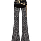 Black lace pants with belts by Zeynep Tosun, featuring intricate lace details and stylish belt accents in a front view.
