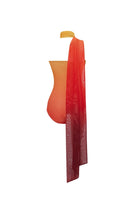 Zeynep Tosun Sunset one-shoulder printed tulle bodysuit with colorful design, back view showcasing the flowing tulle fabric.