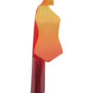 Zeynep Tosun Sunset one-shoulder printed tulle bodysuit featuring vibrant colors and elegant design, front view image.