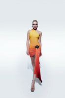 Zeynep Tosun Sunset one-shoulder printed tulle bodysuit with vibrant multicolor design, stylish and elegant top for women.