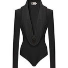 Black draped top by Zeynep Tosun featuring elegant fabric and stylish design, shown from the front.