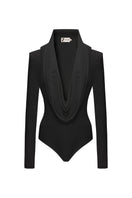 Black draped top by Zeynep Tosun featuring elegant fabric and stylish design, shown from the front.