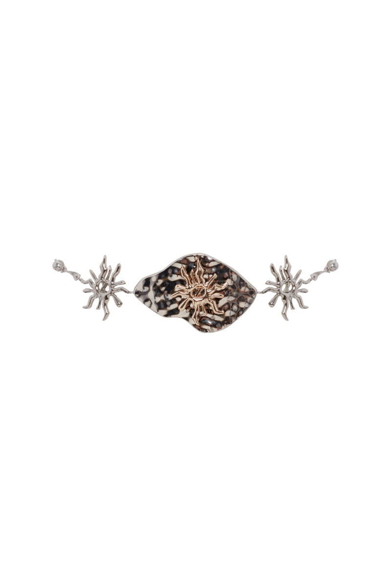 Silver Zeynep Tosun Constellations belt featuring intricate constellation pattern and sleek design, front view.