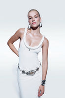 Silver Zeynep Tosun Constellations belt with intricate constellation pattern and sleek design, perfect for stylish accessories.