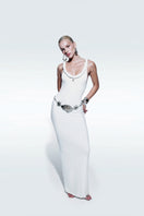 Silver Zeynep Tosun Constellations belt with star-shaped buckle, stylish accessory for modern fashion and evening wear.