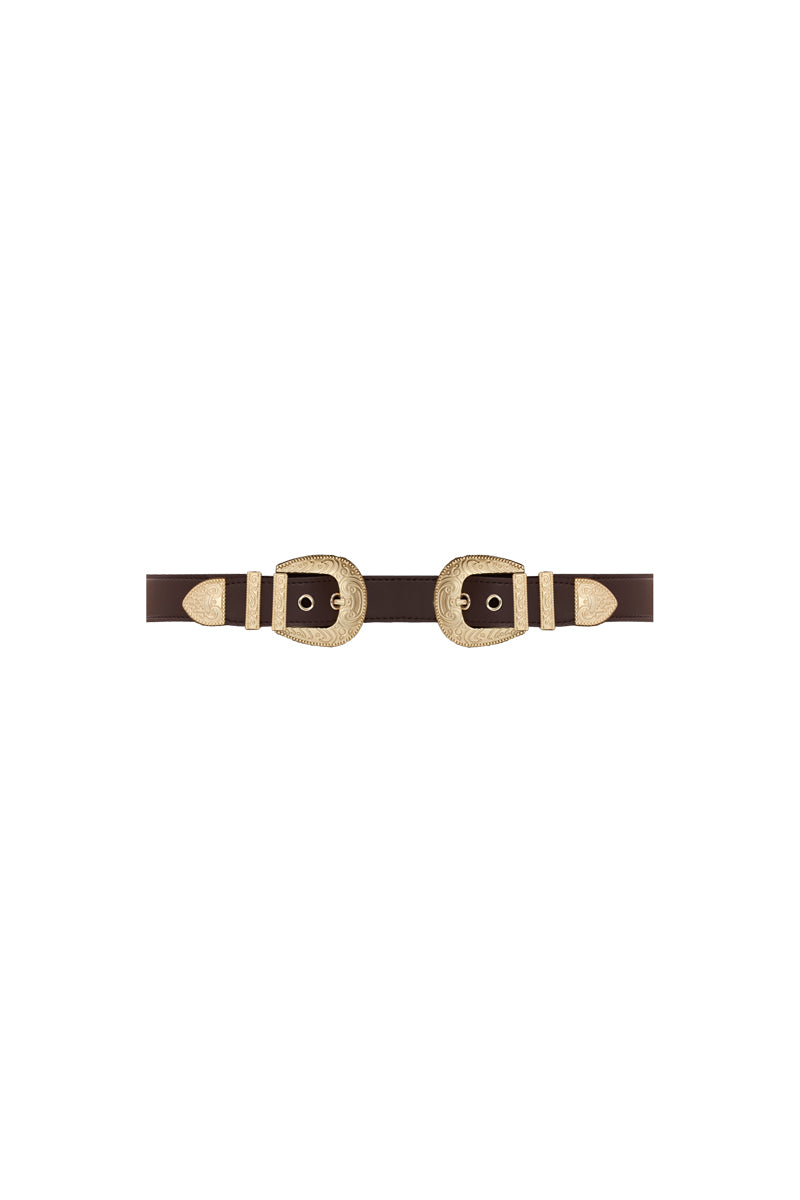 Brown leather belt from Zeynep Tosun, stylish accessory with a sleek design, perfect for adding a sophisticated touch to outfits.
