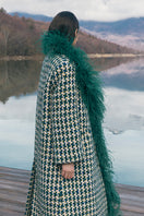 Lalo oversized coat with multicolor faux feather trim, stylish and warm outerwear featuring bold color accents and plush details.