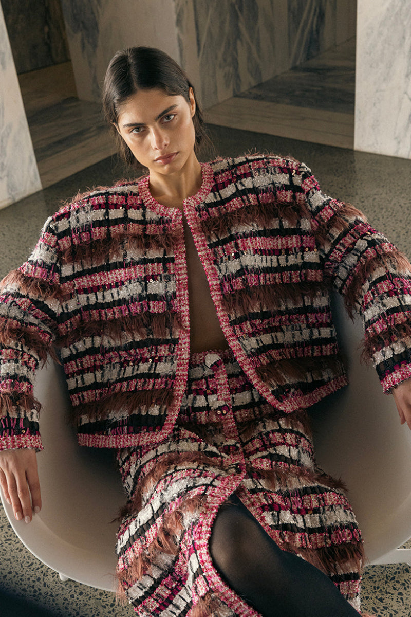 Lalo tailored embroidered jacket made of mesh fabric, featuring detailed embroidery and a modern fit.