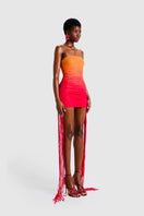 BBXBRAND ZAYA Tassel Mini Dress in Sunset Ombre, featuring a vibrant ombre pattern, tassel details, and a stylish mini length.