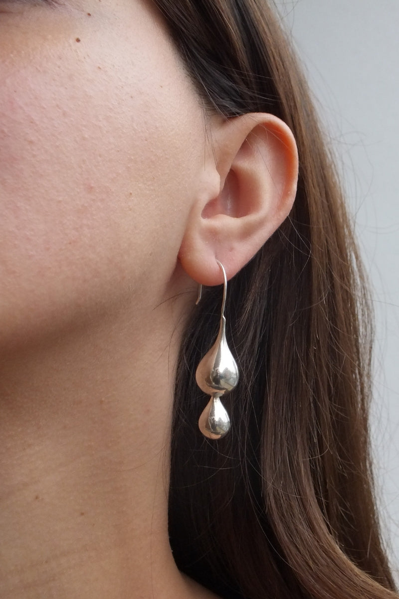 Silver ZEN Twin Earrings by Oz Objects featuring sleek, minimalist design with twin hoop accents, stylish and modern jewelry.