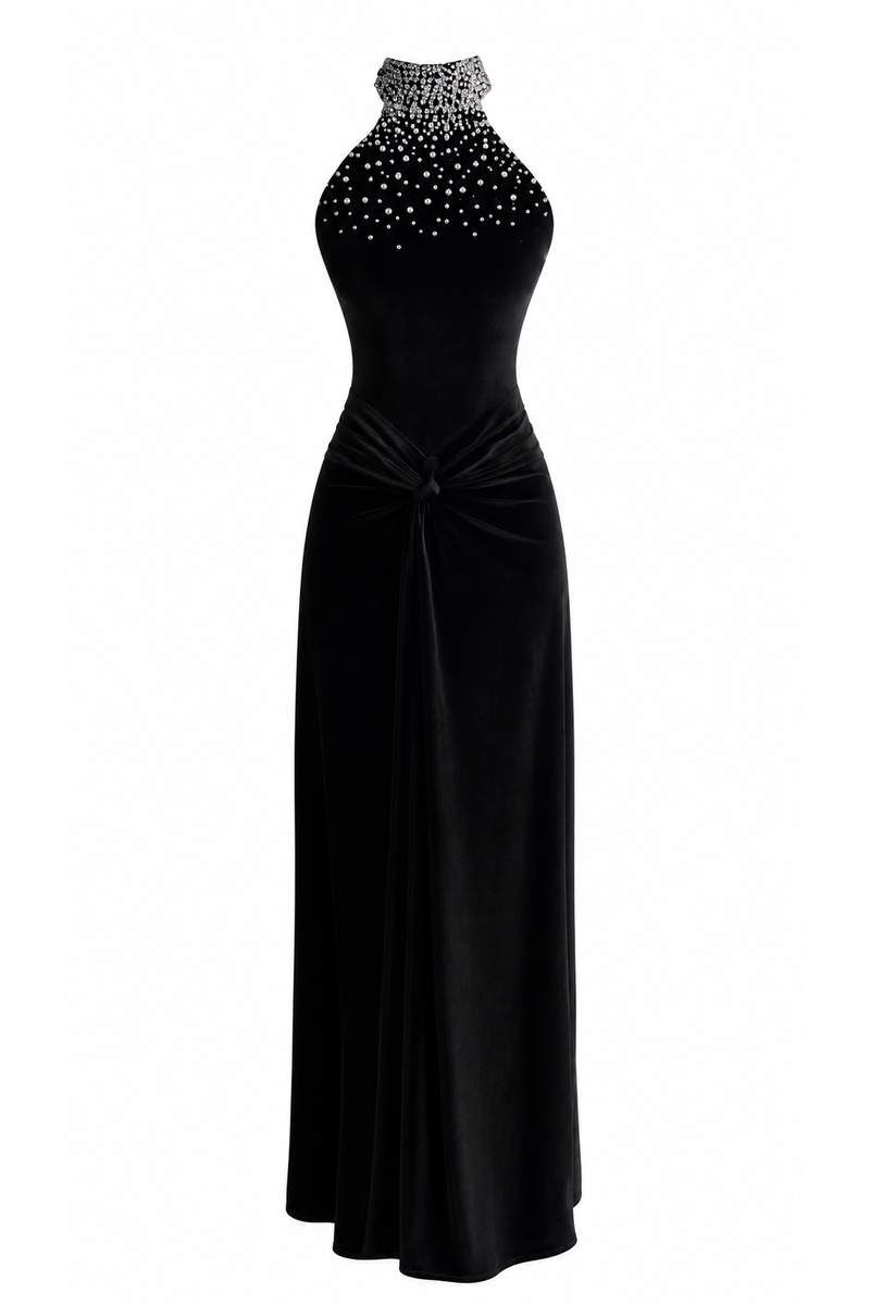Francisco Arce Zene midi dress featuring a flowing fabric and elegant design, shown in a full-length view.