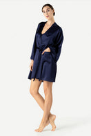 NK IMODE Zero Waste Robe in evening blue, stylish and eco-friendly robe shown from the side view.