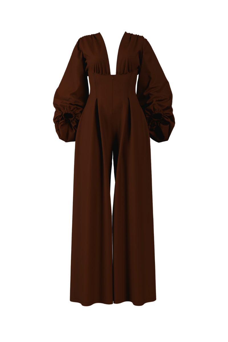 COMBINAISON ZERRA À MANCHES BULLES COULEUR CAFÉ