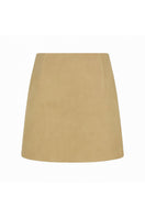 Zut Zia mini skirt in butter yellow fabric, high-waisted design with a smooth, stylish silhouette perfect for casual or dressy outfits.