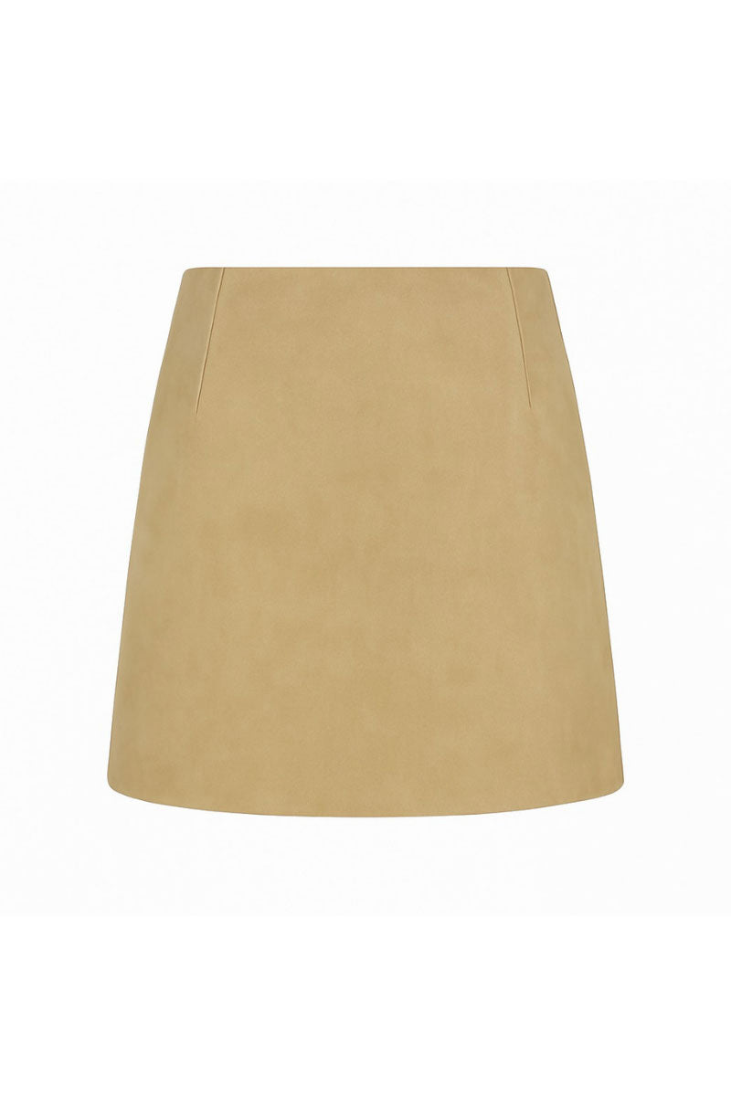 Zut Zia mini skirt in butter yellow fabric, high-waisted design with a smooth, stylish silhouette perfect for casual or dressy outfits.